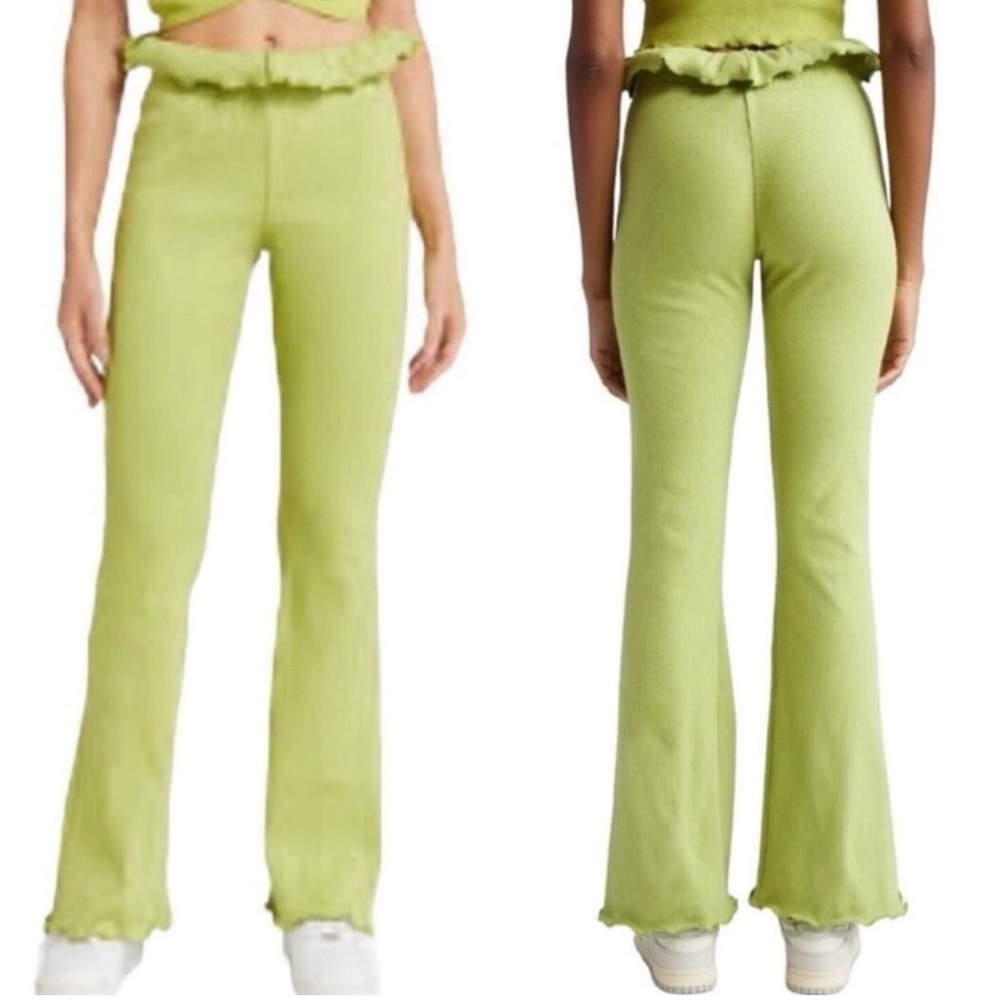 Sammy B Kenny Slim Fit Flared Ribbed Jersey Pants in‎ Green Medium